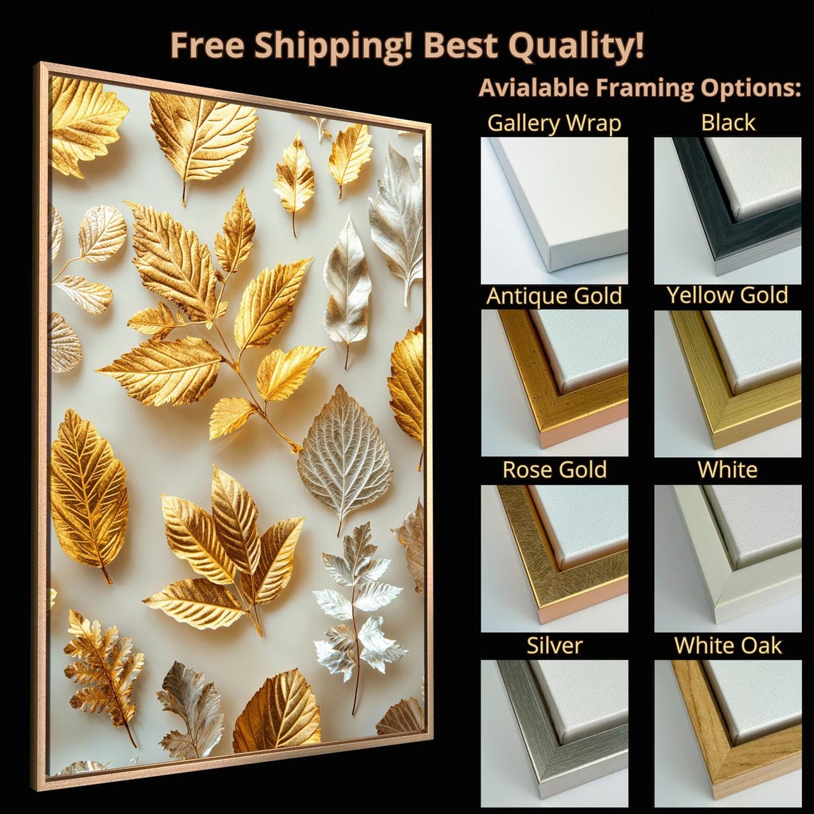 Gold Silver Leaves Elegant Metallic Botanical Fall Foliage Poster - Image 5