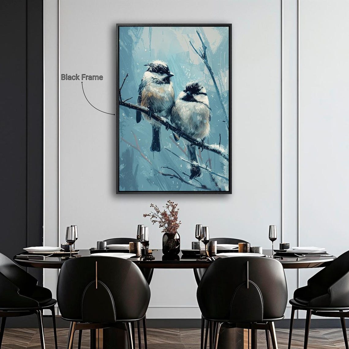 Winter Chickadee Pair Snowy Branch Blue Bird Wildlife Poster - Image 2