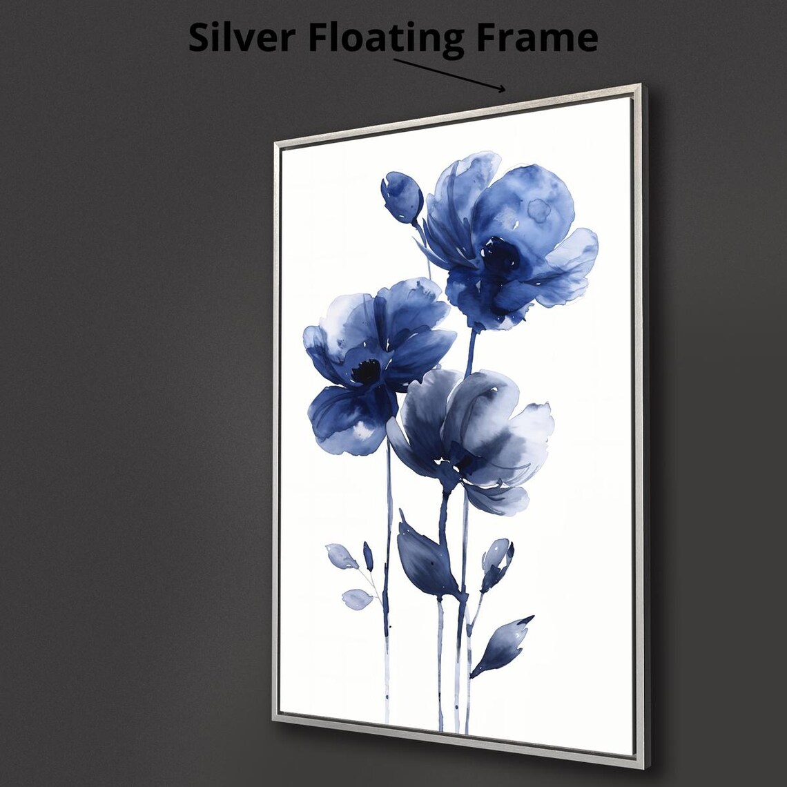 Blue Flowers Watercolor Art Print, Minimalist Floral - Image 2
