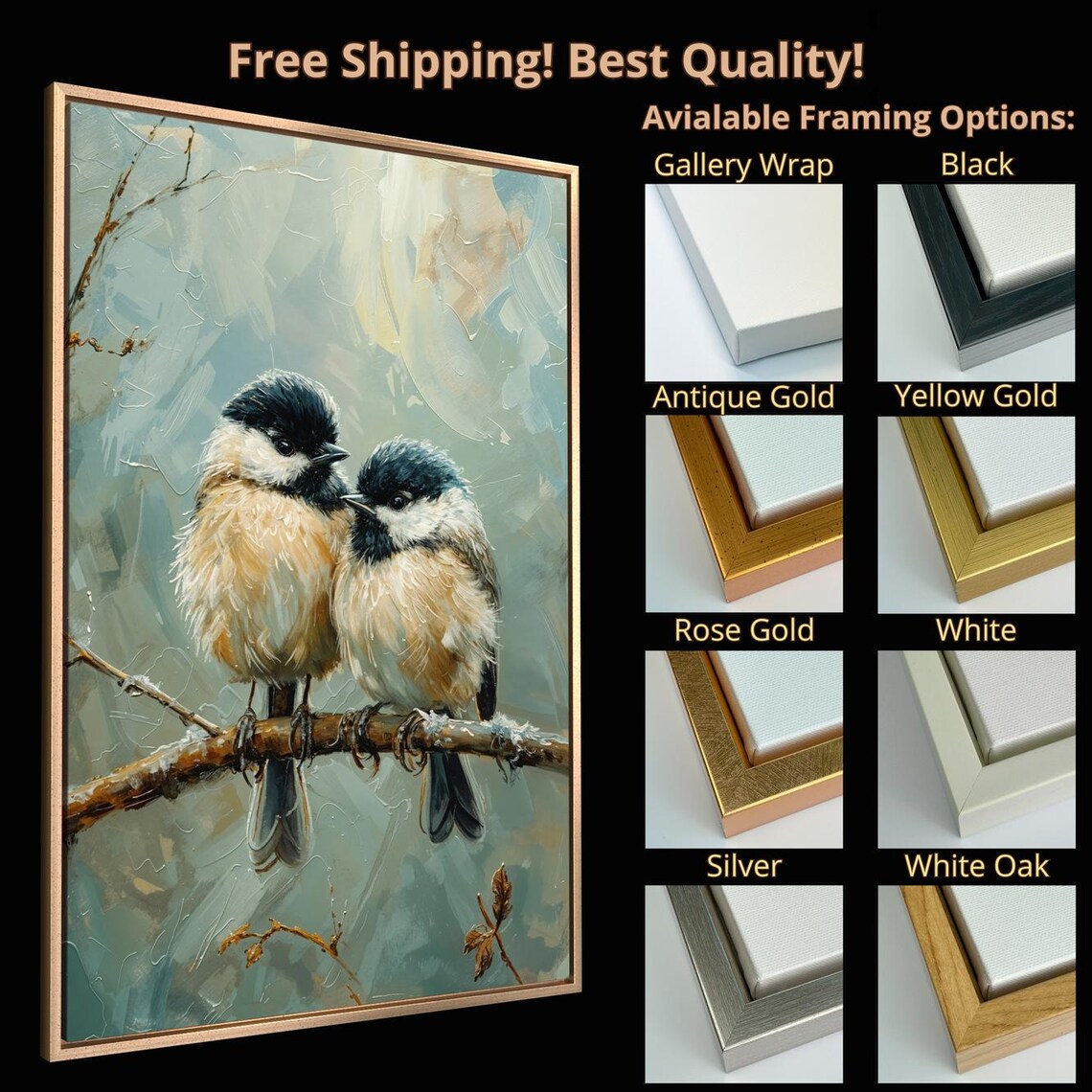 Charming Chickadees on Tree Branch, Winter Bird Art Print - Image 6