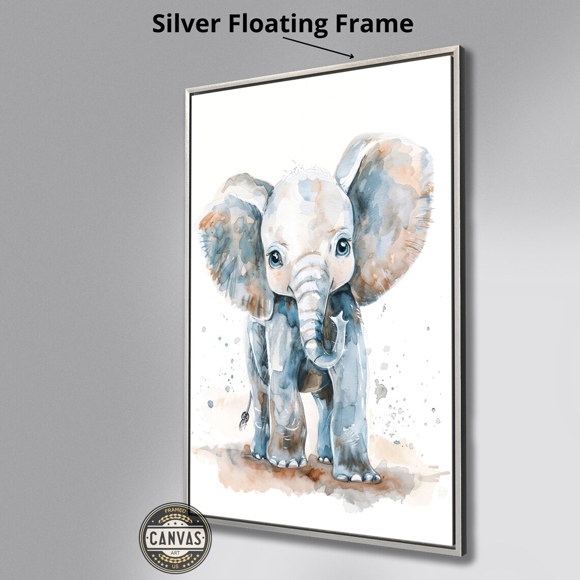 Cute Baby Elephant Blue Watercolor Safari Nursery Animal Art Poster - Image 4