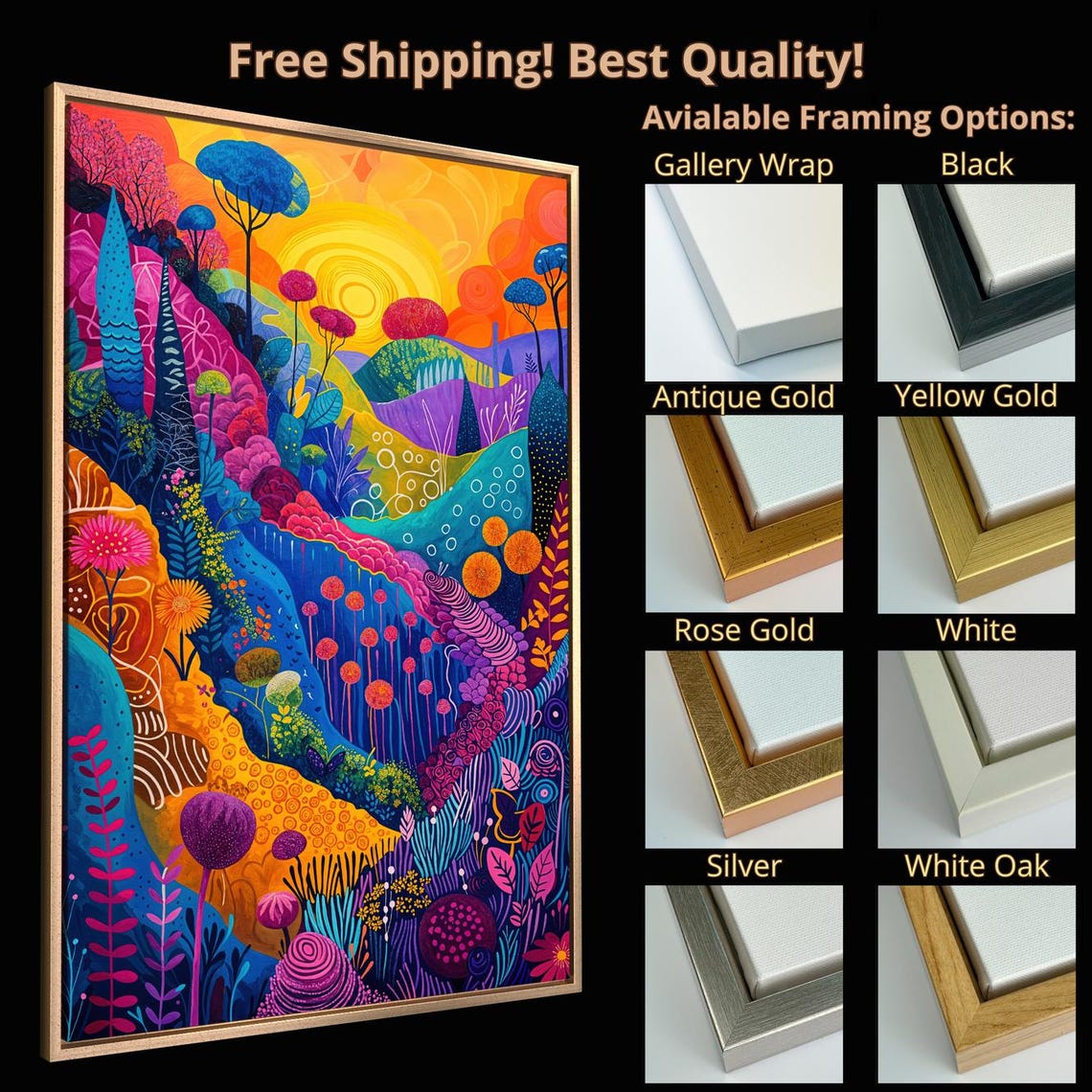 Vibrant Colorful Forest Trees Abstract Folk Art Landscape Poster - Image 5