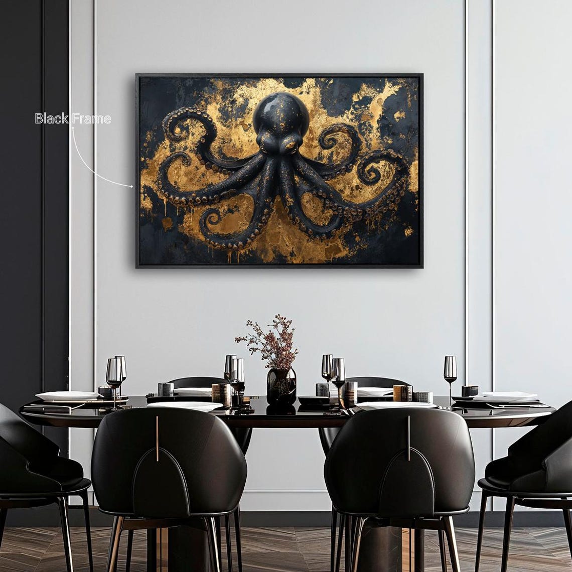 Dramatic Black Octopus Gold Leaf Underwater Gothic Luxury Art Print - Image 4