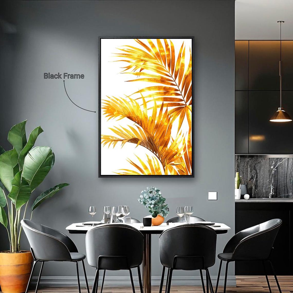 Luxury Golden Foliage Framed Wall Art Elegant Botanical Print Large Sophisticated Wall Decor Fine Tropical Leaf Poster Ready To Hang - Image 5