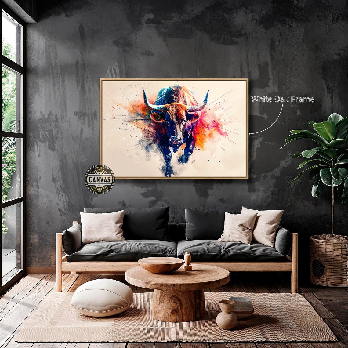 Charging Bull Colorful Watercolor Splashes Dynamic Art Print - Image 5
