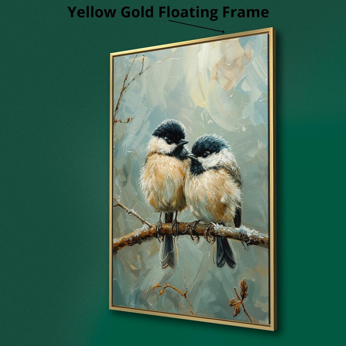 Charming Chickadees on Tree Branch, Winter Bird Art Print - Image 2