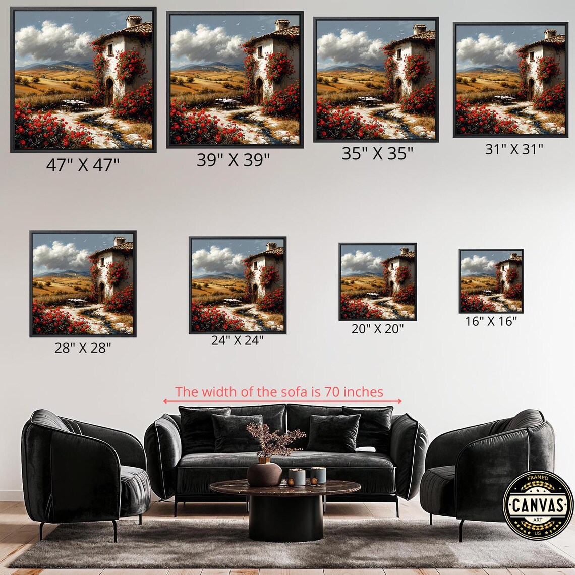 Tuscan Farmhouse With Red Roses Rolling Hills Countryside Art Poster - Image 5