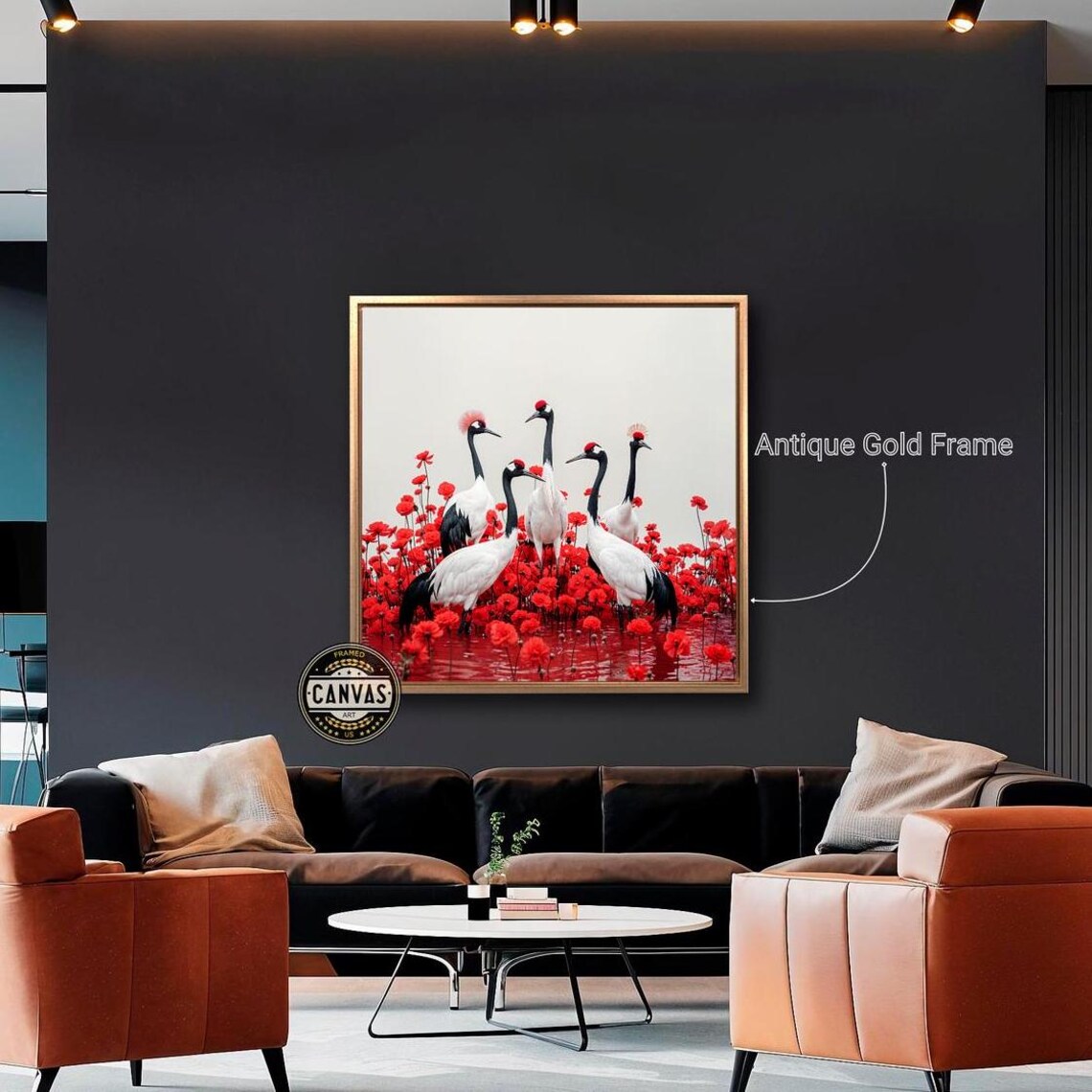 Red Crowned Cranes Among Scarlet Flowers Elegant Japanese Art Poster - Image 2