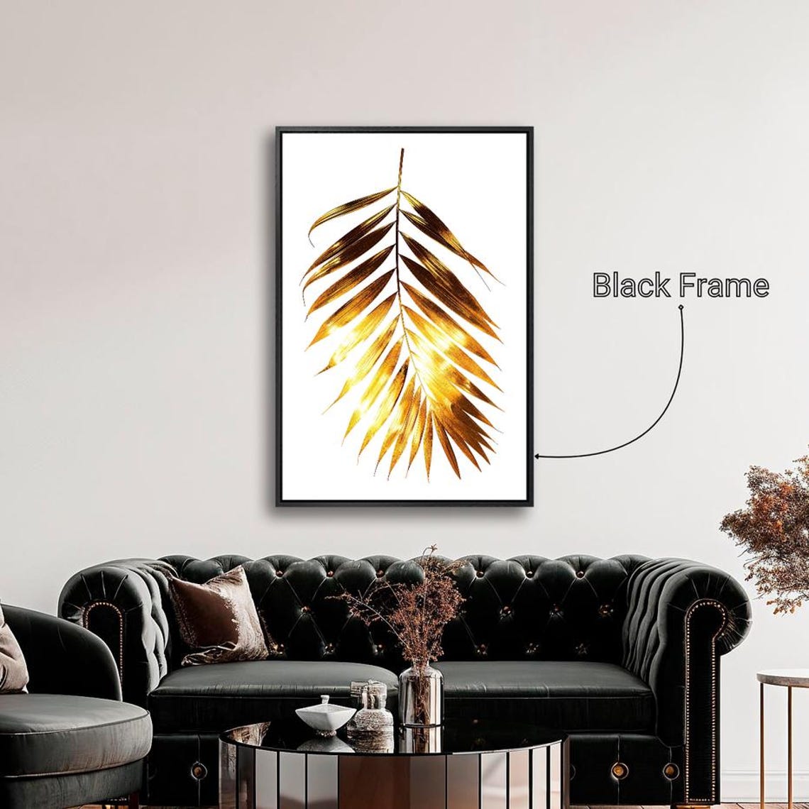 Golden Palm Leaf Framed Wall Art Abstract Tropical Foliage Art Print Modern Botanical Wall Decor Luxury Vertical Poster Ready To Hang - Image 3