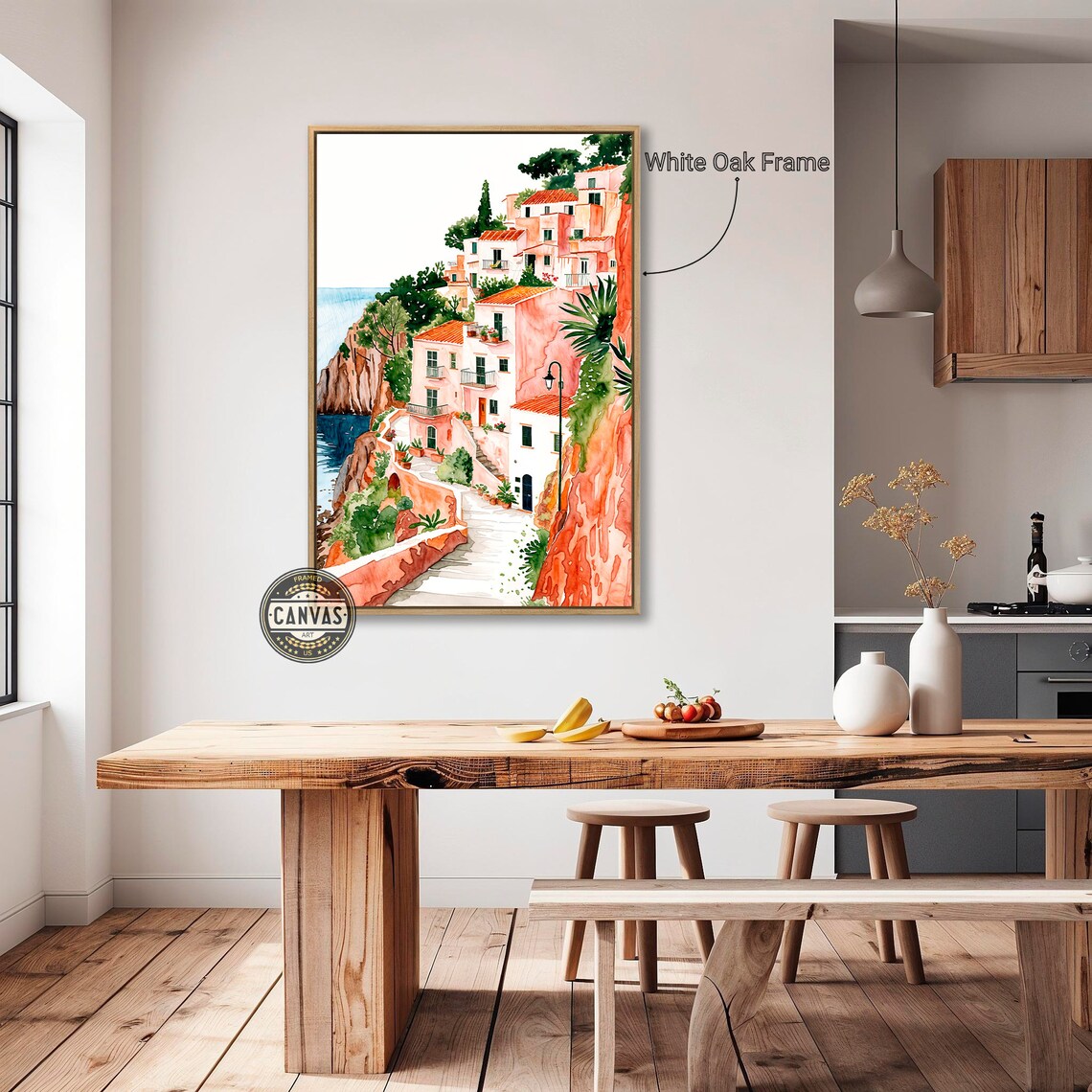 Sunny Mediterranean Coastal Village Cliff Watercolor Travel Poster - Image 4
