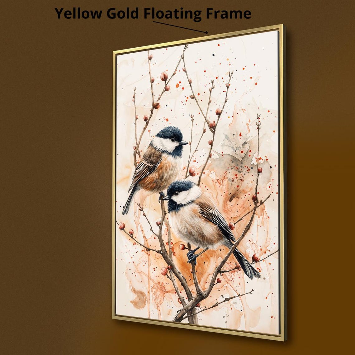 Two Chickadees Perched Berry Branches Delicate Watercolor Bird Poster - Image 3