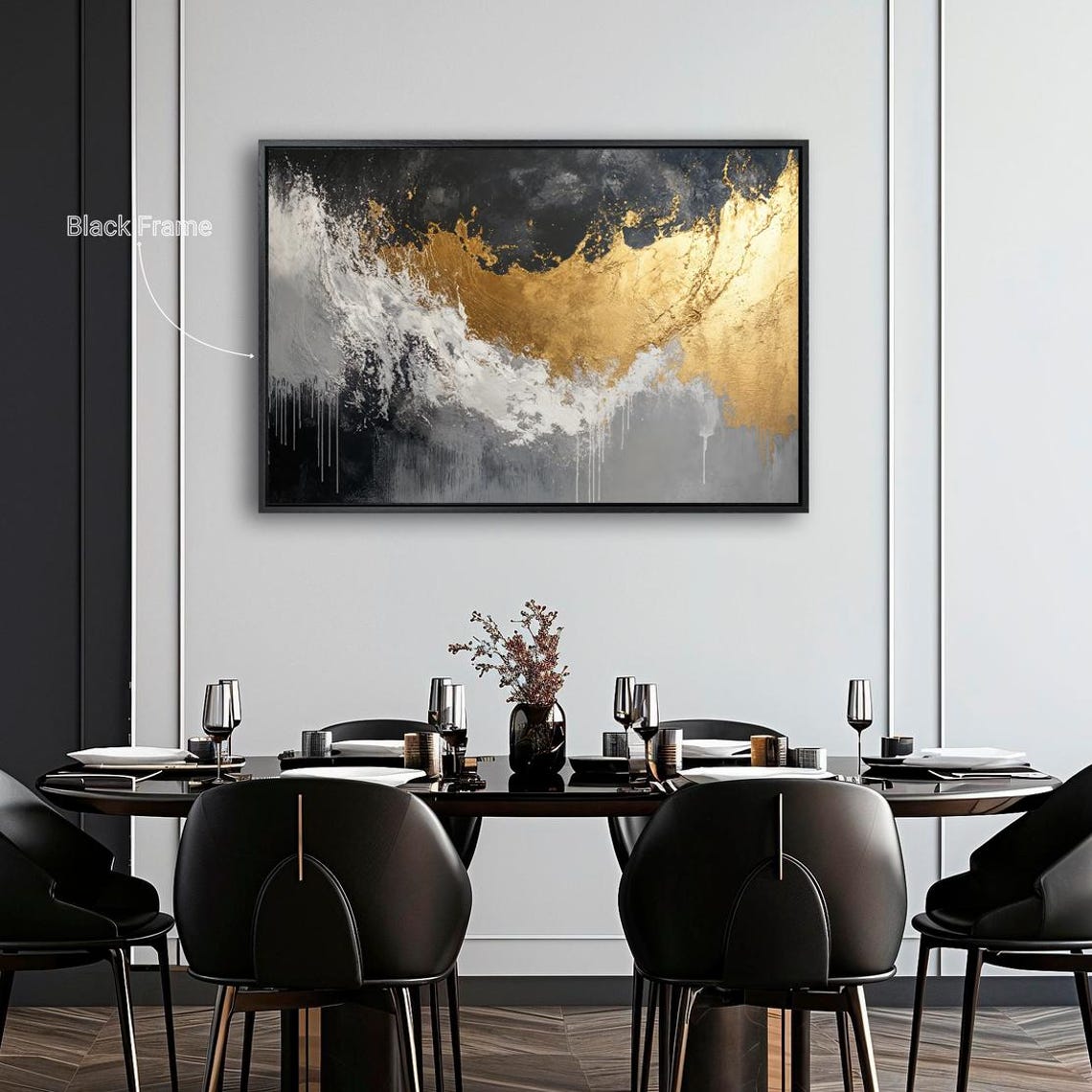 Bold Black Gold Gray White Abstract Expression Drips Art Print - Image 4