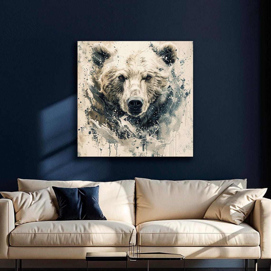 Mighty Grizzly Bear Face Abstract Wildlife Monochrome Poster - Image 3