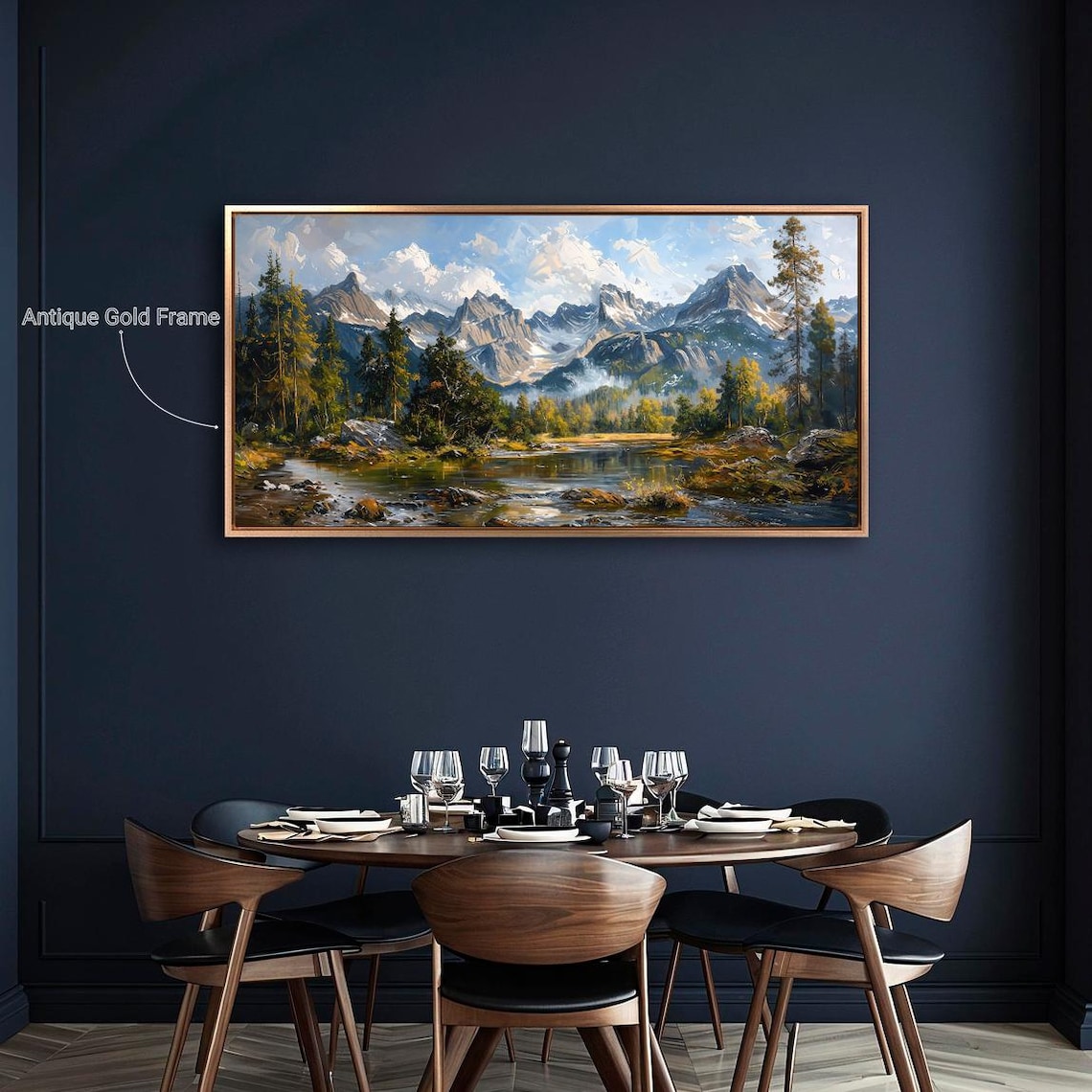 Mountain Landscape Art Print, Green Trees and River - Image 4