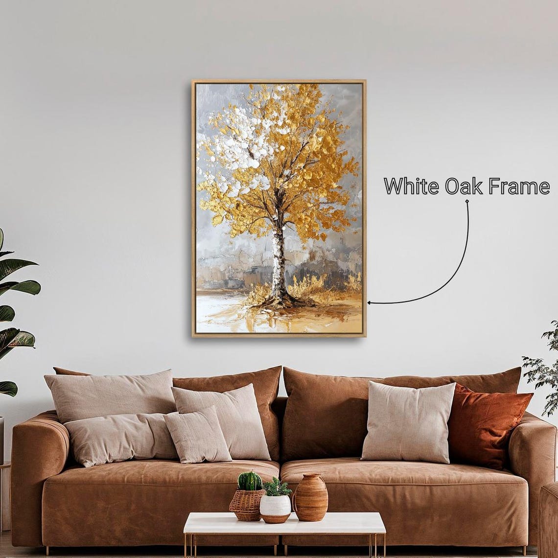 Tall Golden Birch Tree White Foliage Autumn Abstract Wall Poster - Image 4