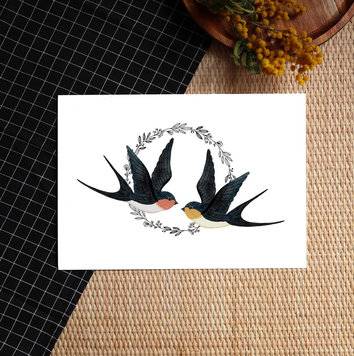 Swallows Watercolor Terracotta Travel Poster