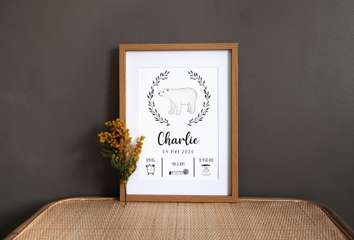 Personalized Polar Bear Watercolor Art Print