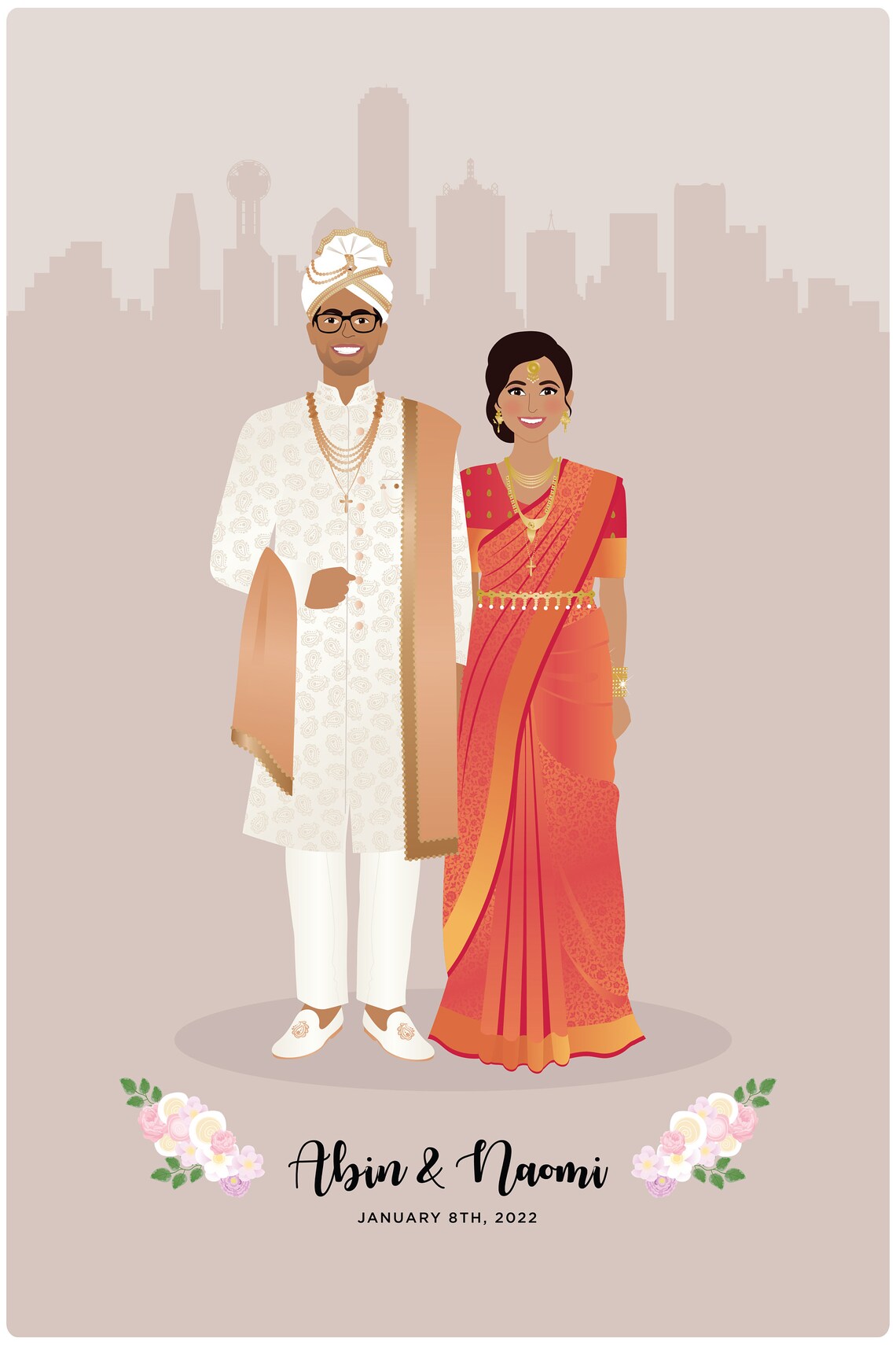 Wedding Couple Picture, Hand Drawn Portrait - Image 4