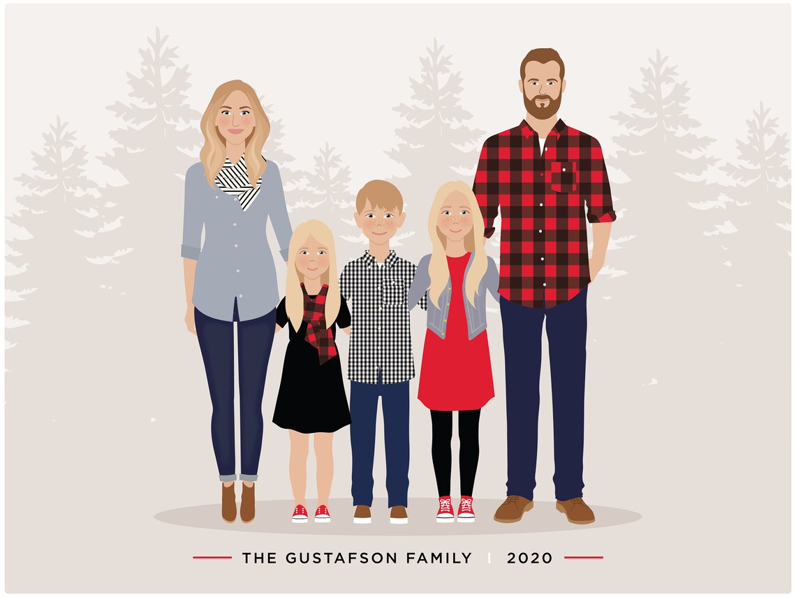 Custom Family Portrait, Personalized Family Art