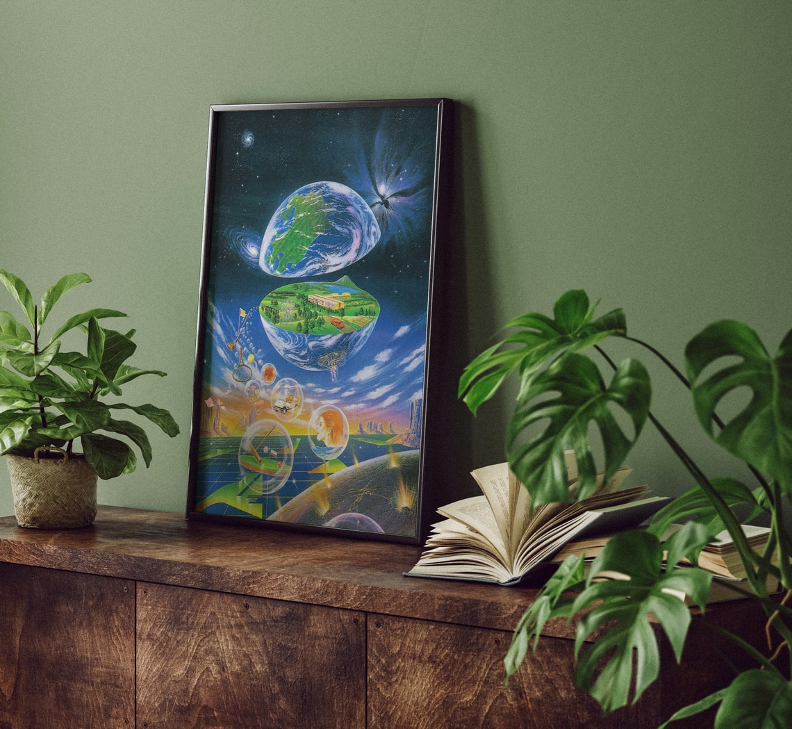 Surreal Split Earth Space Collage Cosmic Dreamscape Art Poster - Image 3