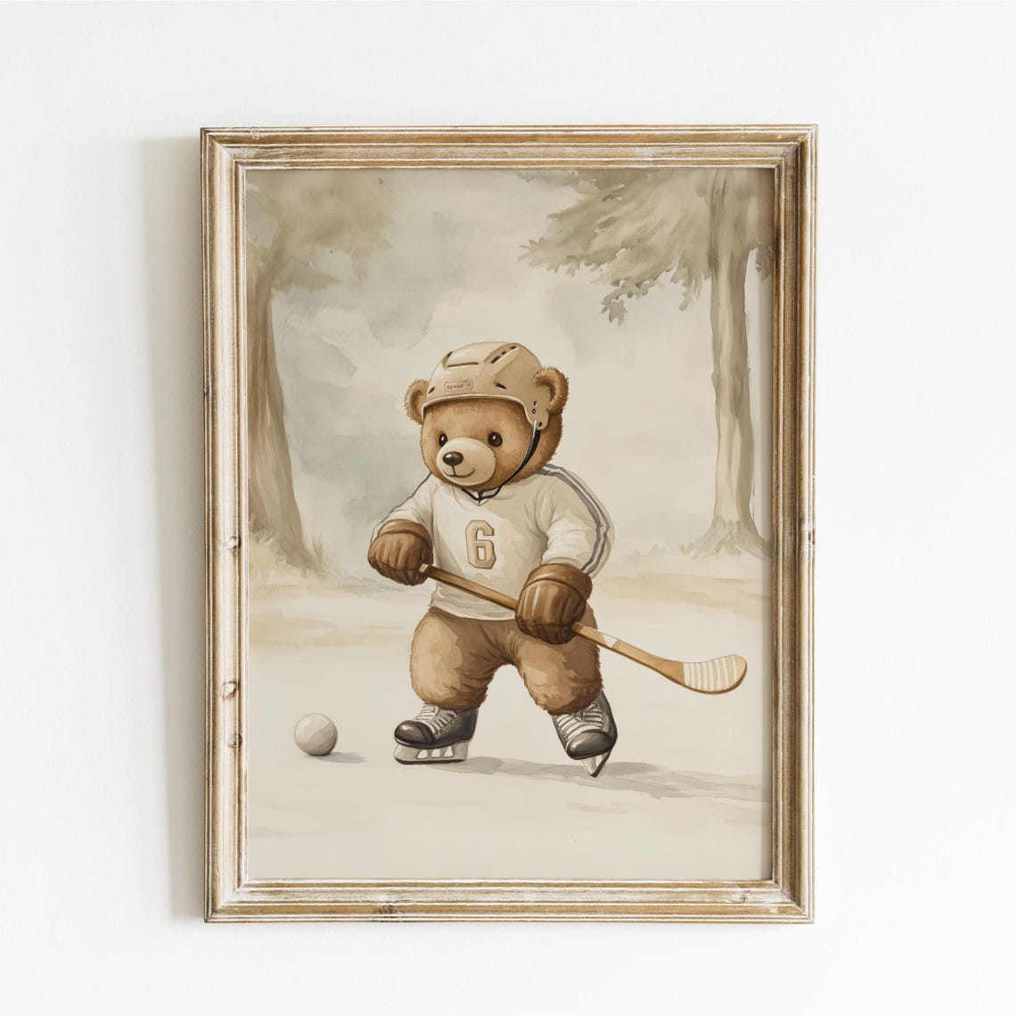 Teddy Bear Ice Hockey Player in Helmet Skates and Jersey Poster