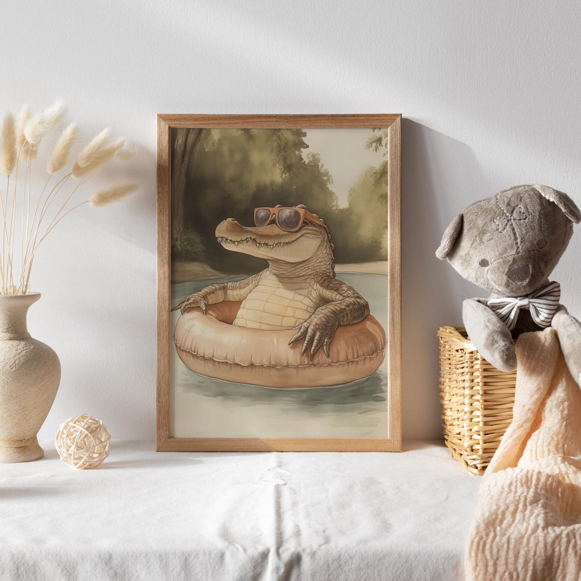 Cool Crocodile in Sunglasses Floating on an Inflatable Ring Poster - Image 2