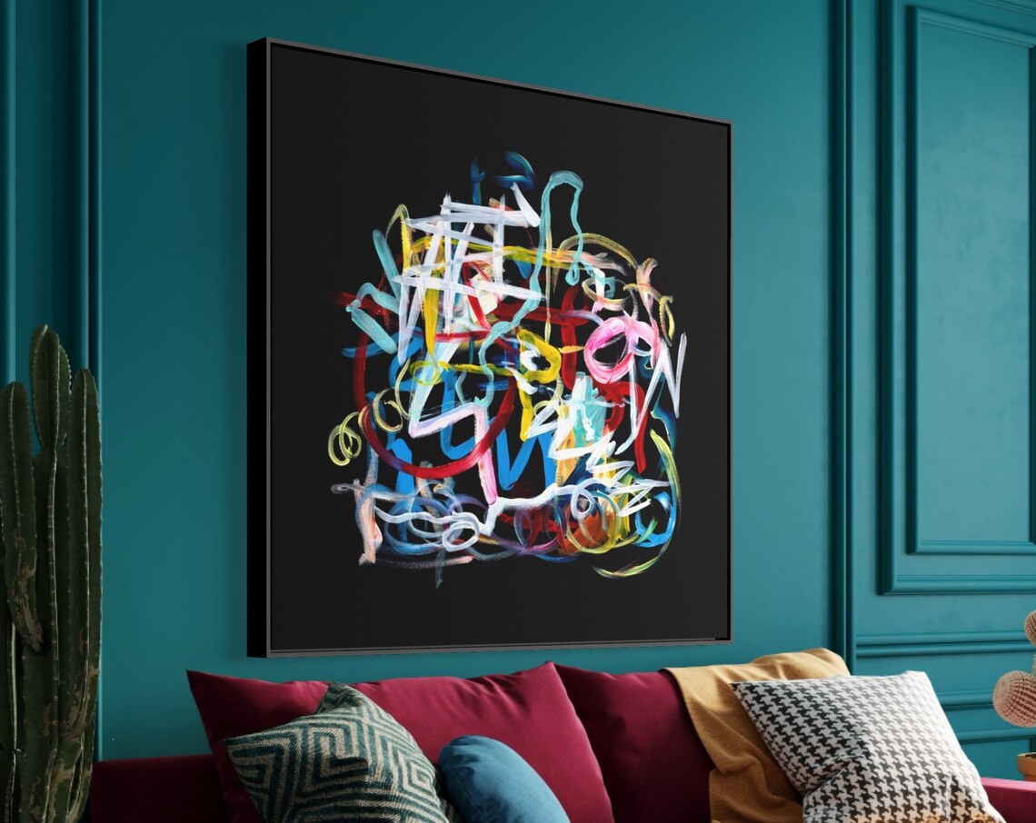 Black Abstract Art Print, Modern Colorful Painting - Image 3