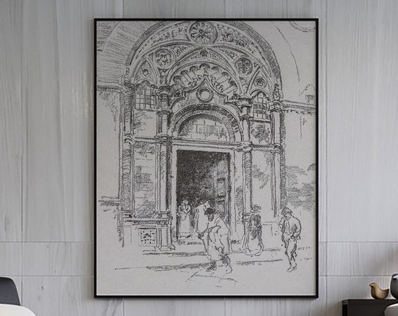 Vintage Architecture Print Charcoal Sketch Art Minimalist Abstract Wall Line Drawing