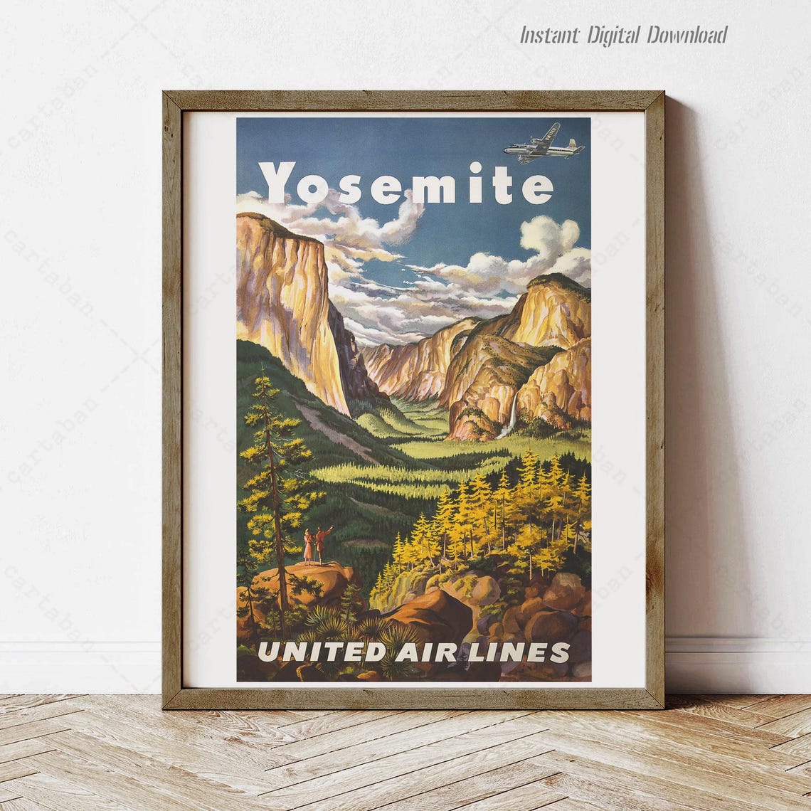 Yosemite Poster Instant Print Locally California Yosemite United Air Lines Travel Poster National Park Home Wall Decor Gifts