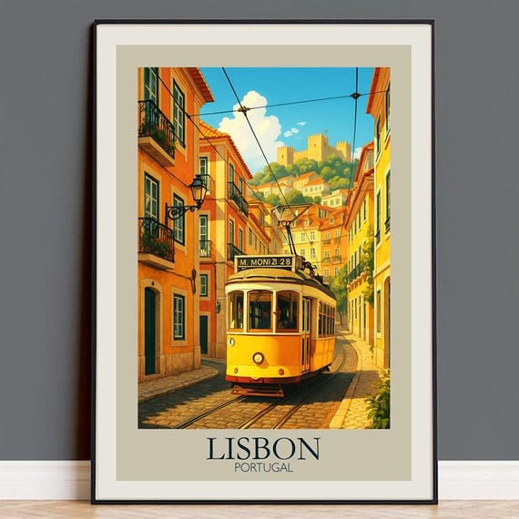 Lisbon Tram 28 Vintage Travel Poster Retro European City Art