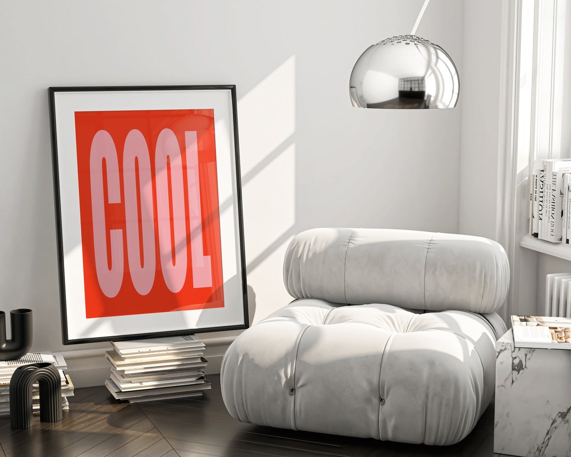Cool Bold Pink Red Retro Pop Art Typographic Statement Wall Art - Image 2