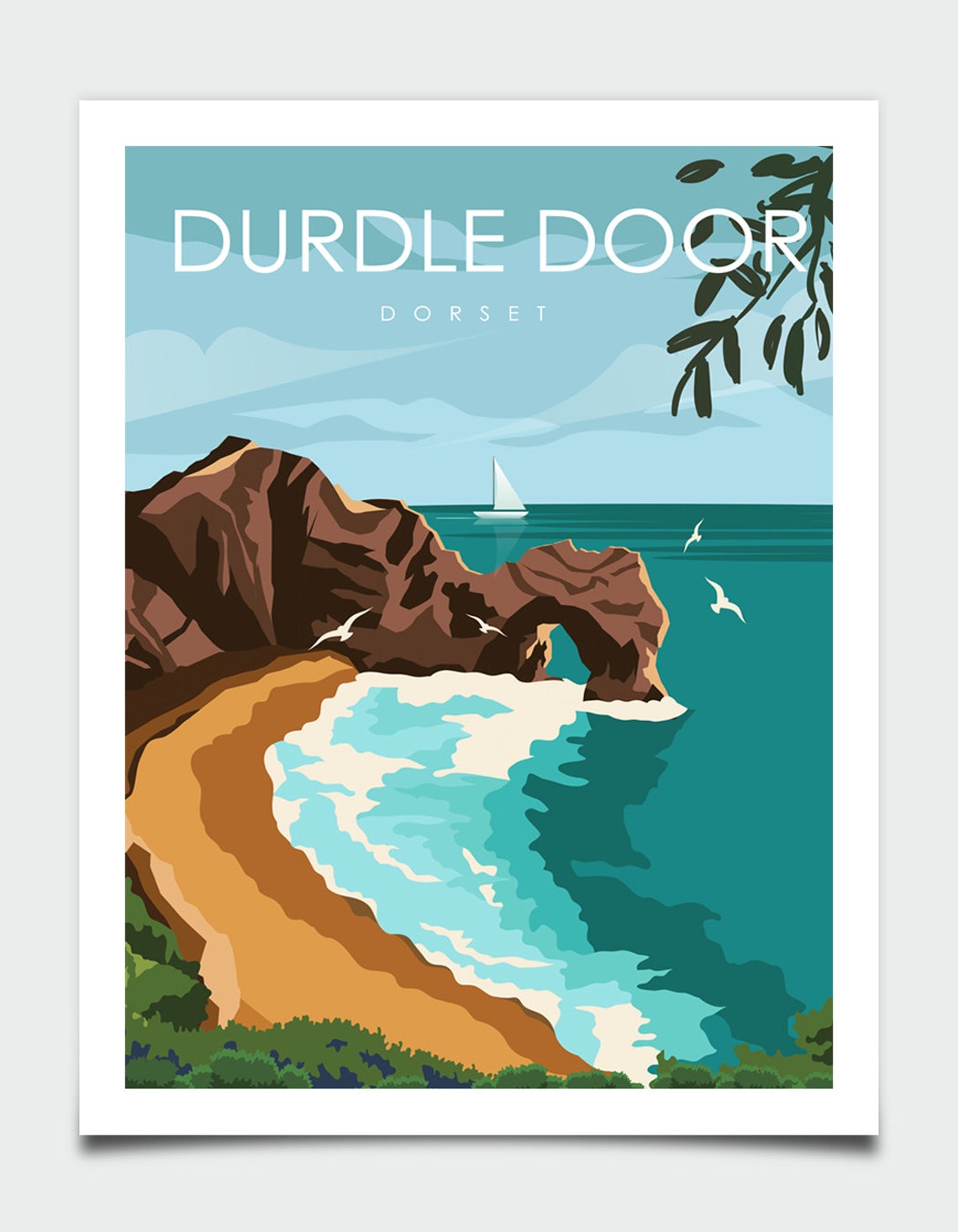 Durdle Door Dorset Limestone Arch Beach Sailboat Travel Poster - Image 3