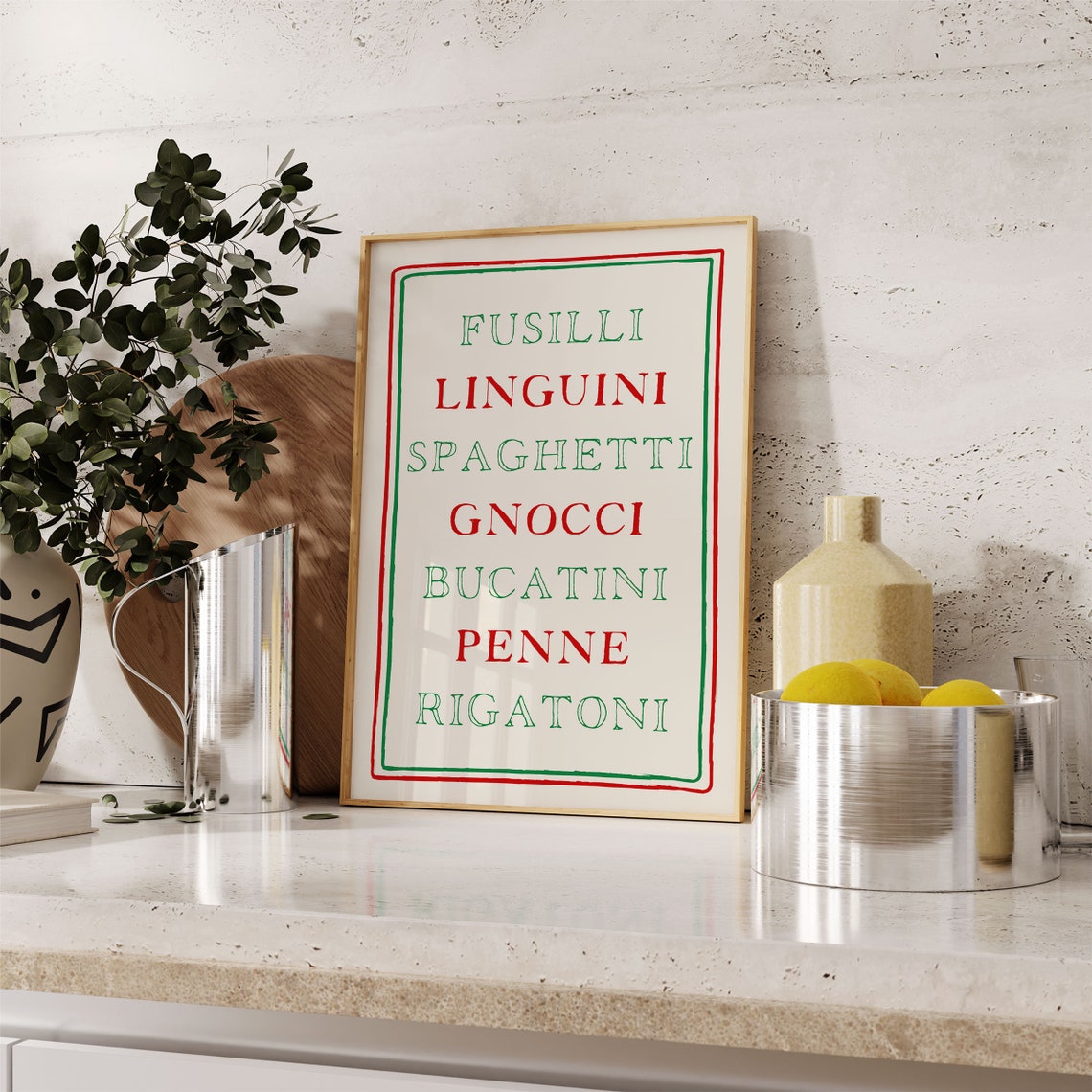 Italian Pasta Names Cream Red Green Vintage Typography Kitchen Print - Image 2