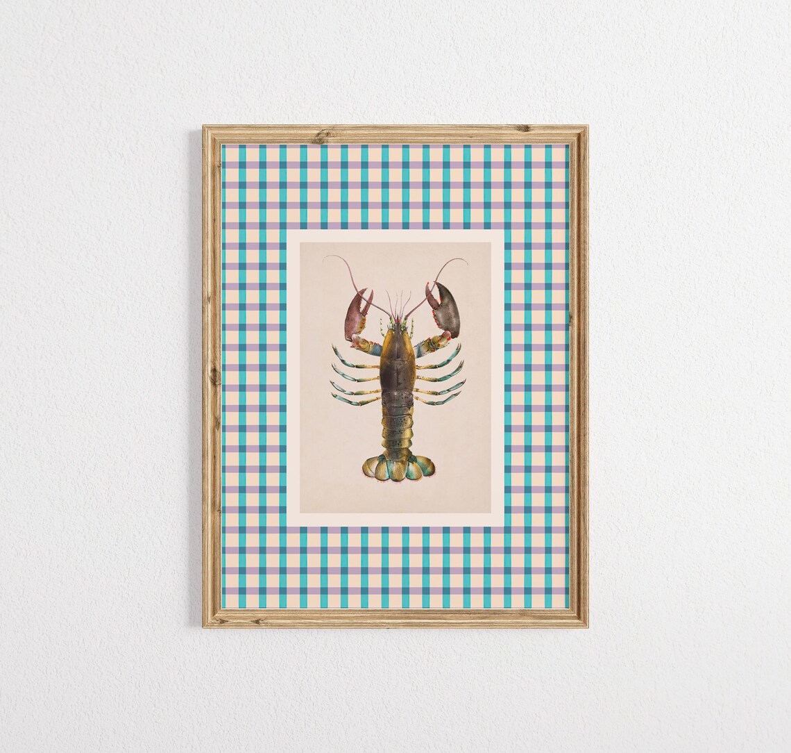 Vintage Lobster Art Print Gingham Cottagecore Kitchen Decor Wall Art Trendy Coastal Art A256 - Image 2