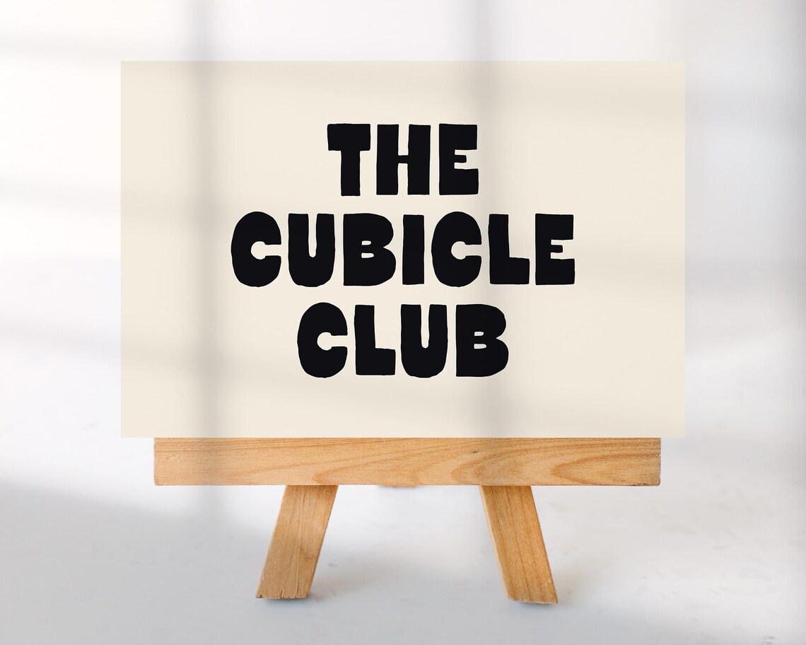 Cubicle Club Art Print Funny Office Wall Art For Men Or Women Trendy Funky Office Decor Black Beige Instant A260 - Image 2