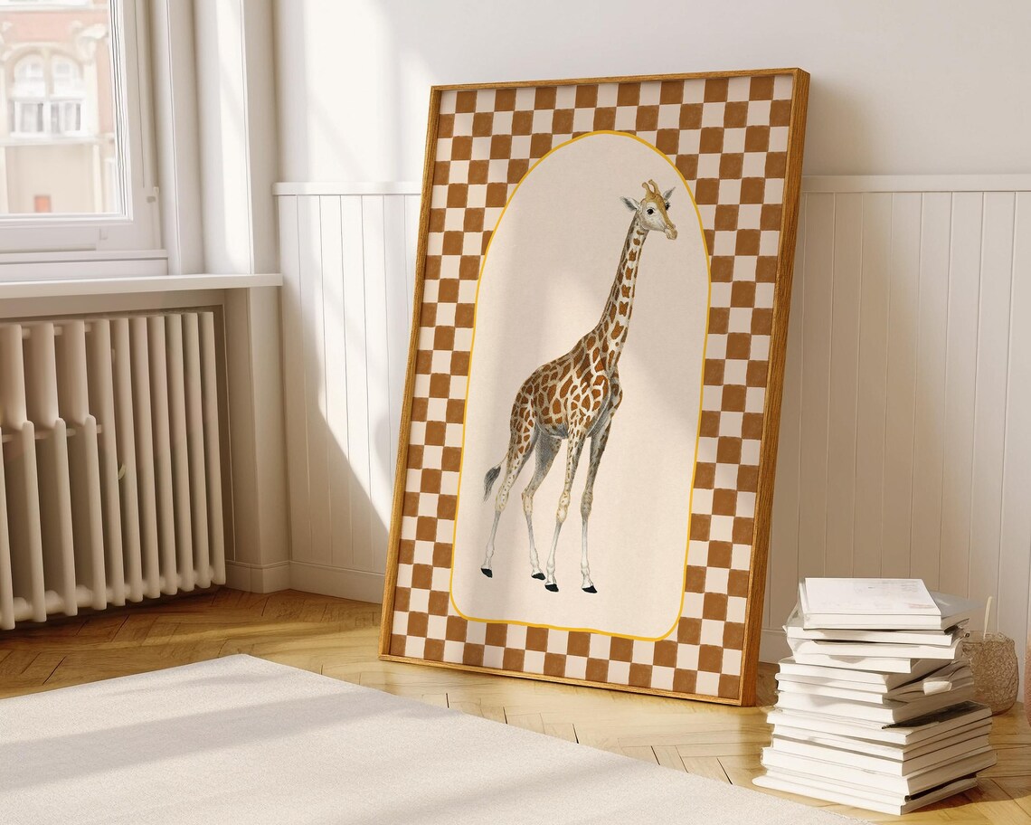 Checkered Giraffe Safari Nursery Decor Art Print - Image 3