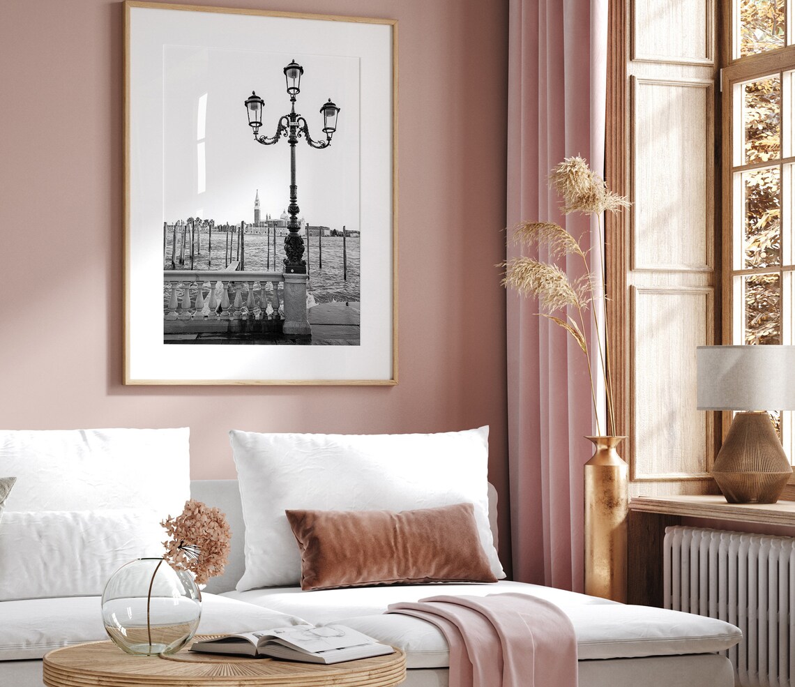 Venice Italy Canal Ornate Lamppost Black and White Travel Photo Poster - Image 3