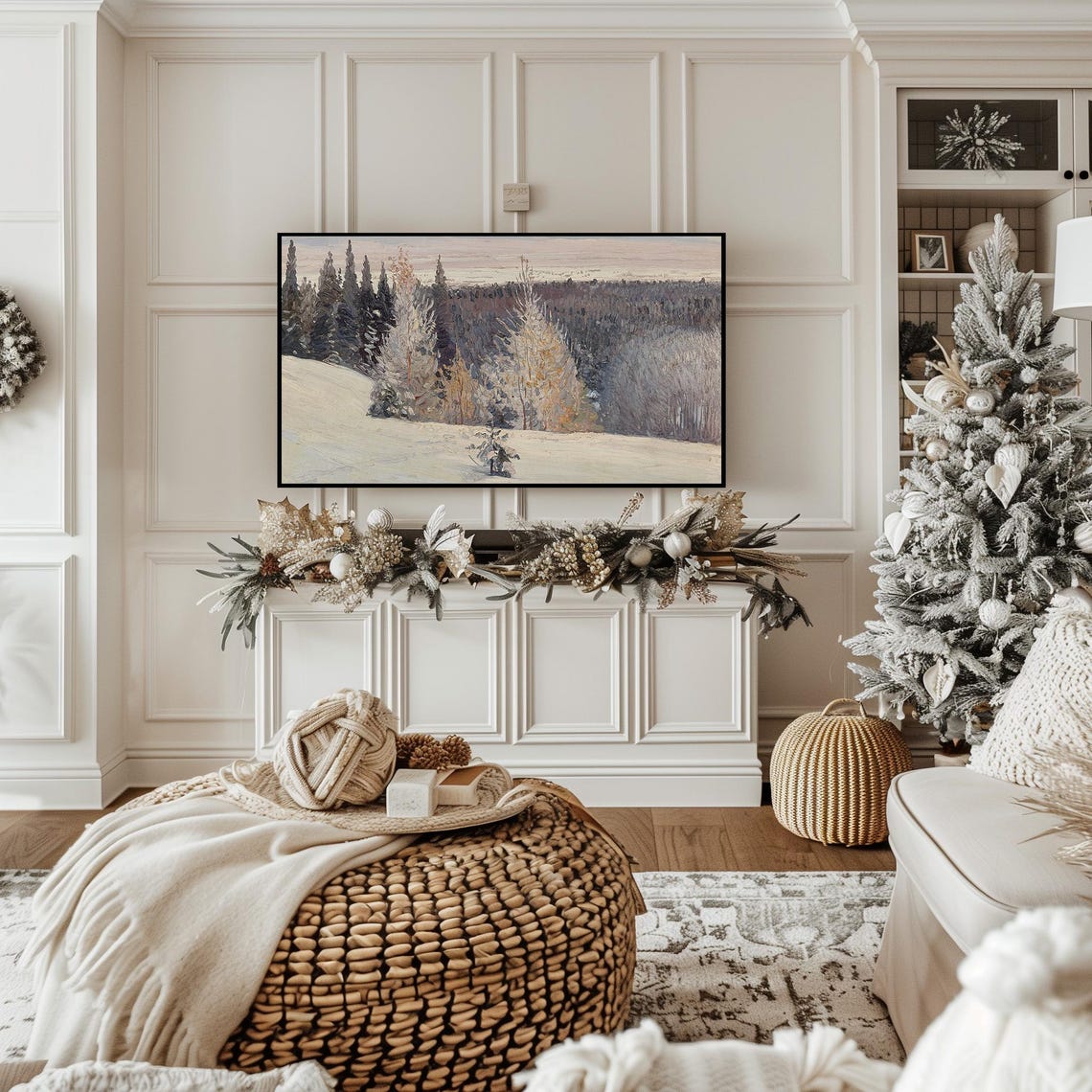 Snowy Winter Forest Landscape Muted Pastel Christmas Decor Poster - Image 3