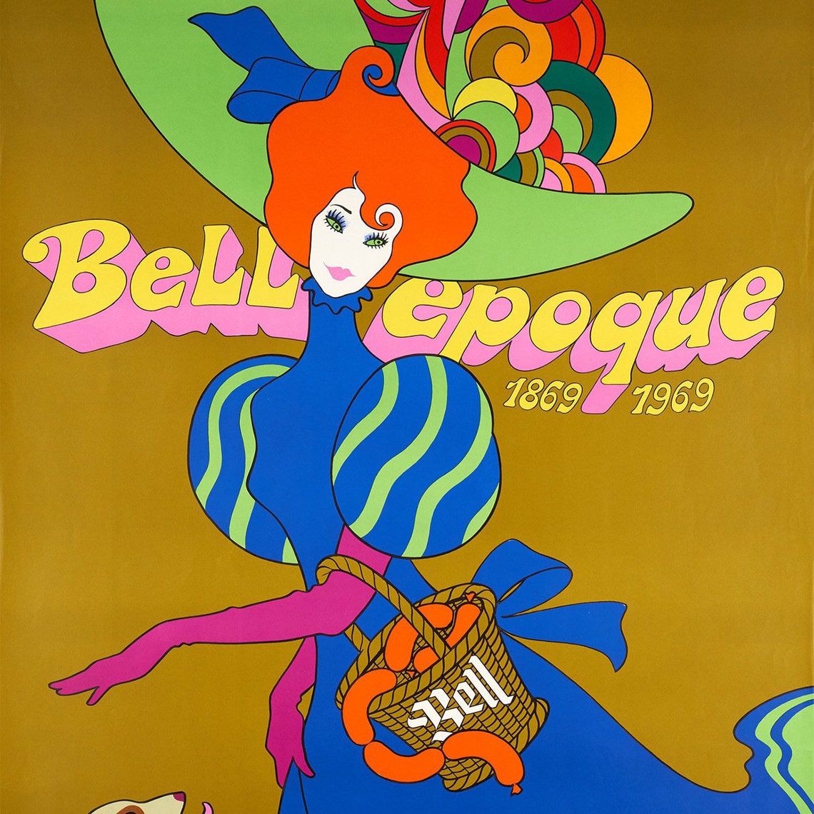Belle Epoque 1869 1969 Bell Psychedelic Woman and Dog Ad Poster - Image 2