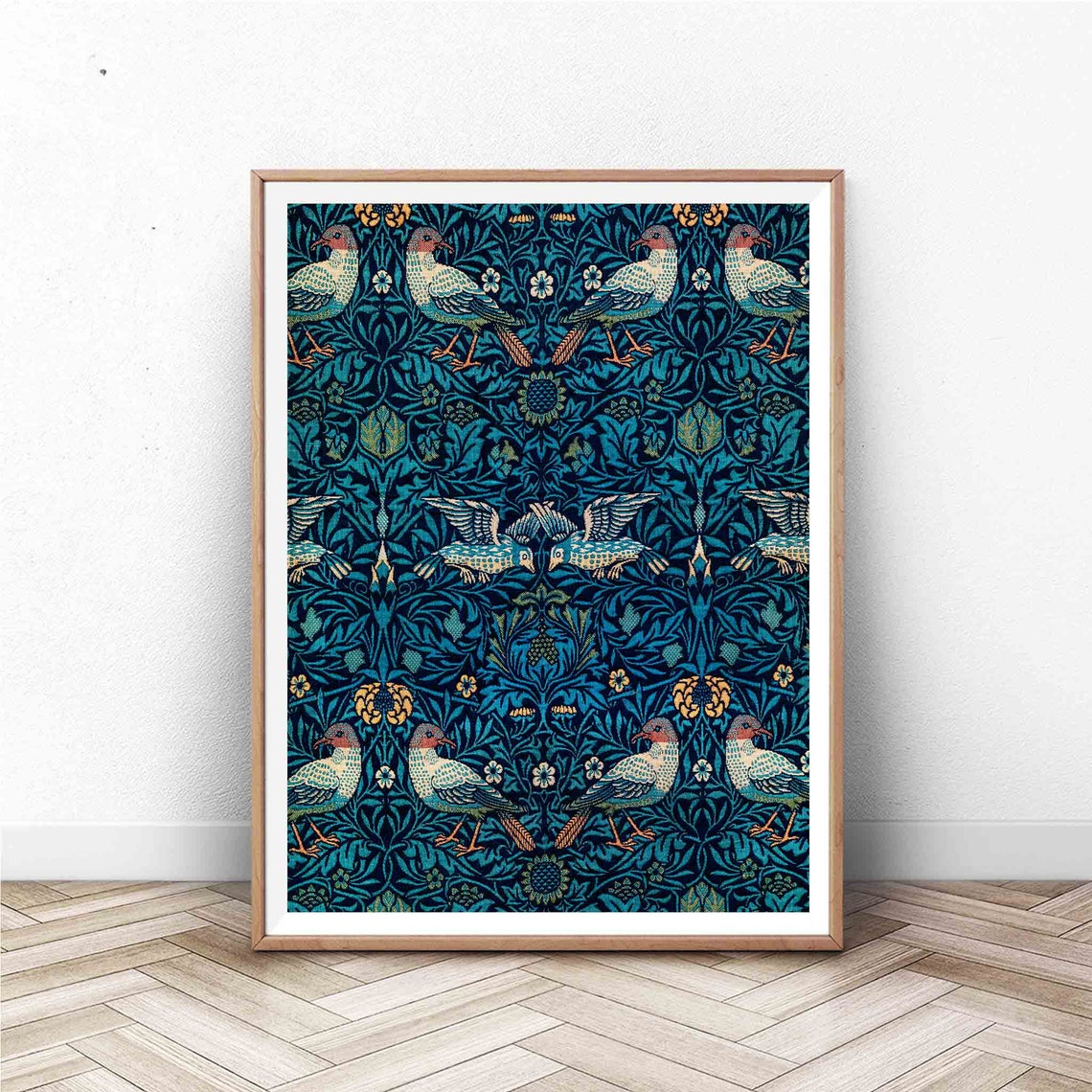 William Morris Birds Blue Floral Arts and Crafts Bird Pattern Poster