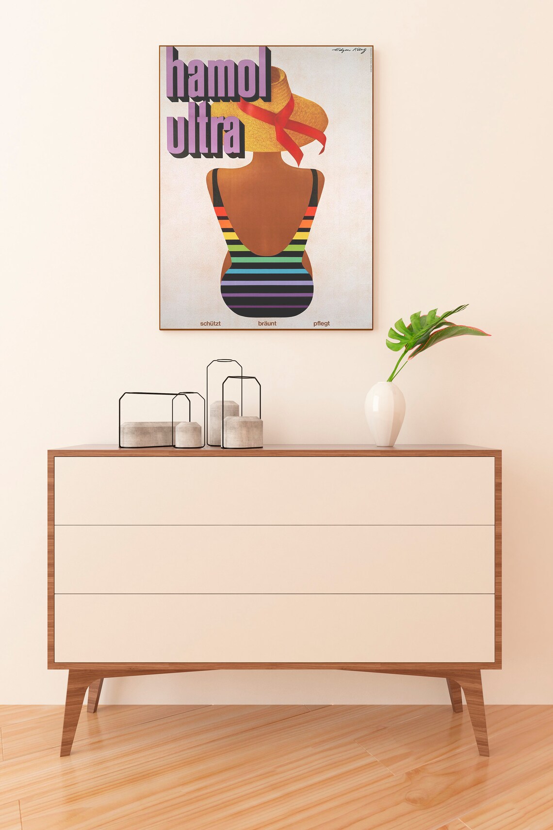 Hamol Ultra German Vintage Suntan Lotion Ad Poster Swimsuit Girl - Image 2