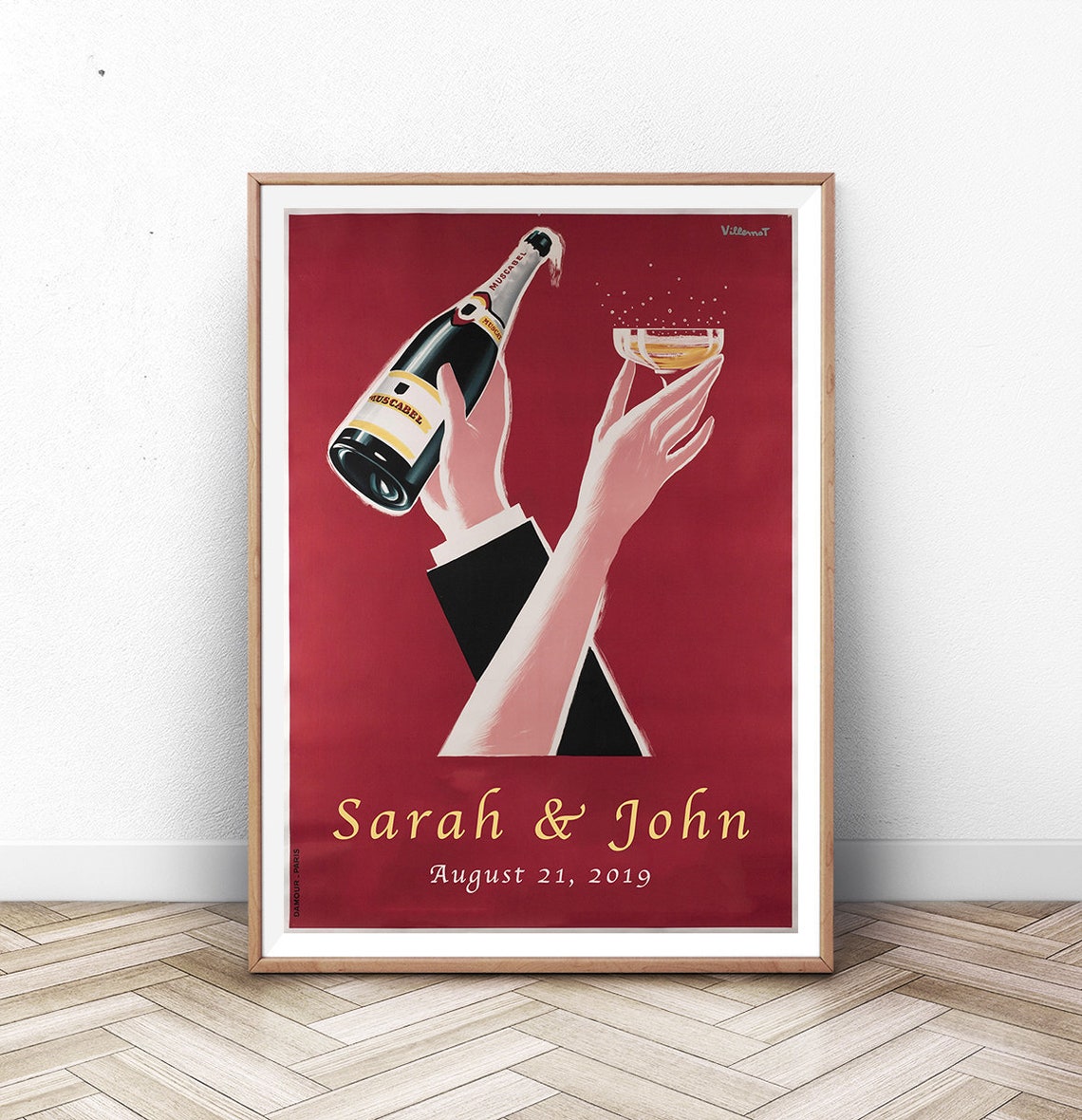 Personalized Wedding Names Champagne Couple Vintage Style Poster