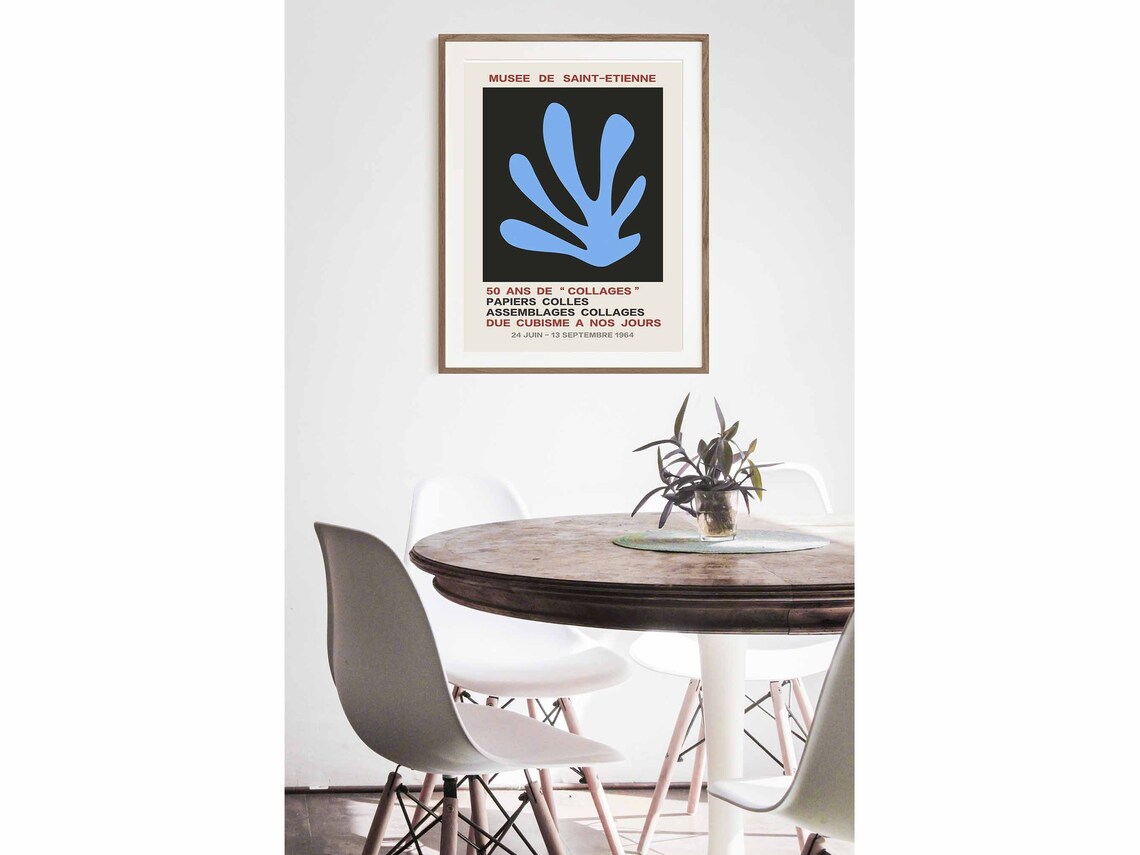 Musee de Saint Etienne 1964 Collages Blue Paper Cut Leaf Exhibition Poster - Image 2