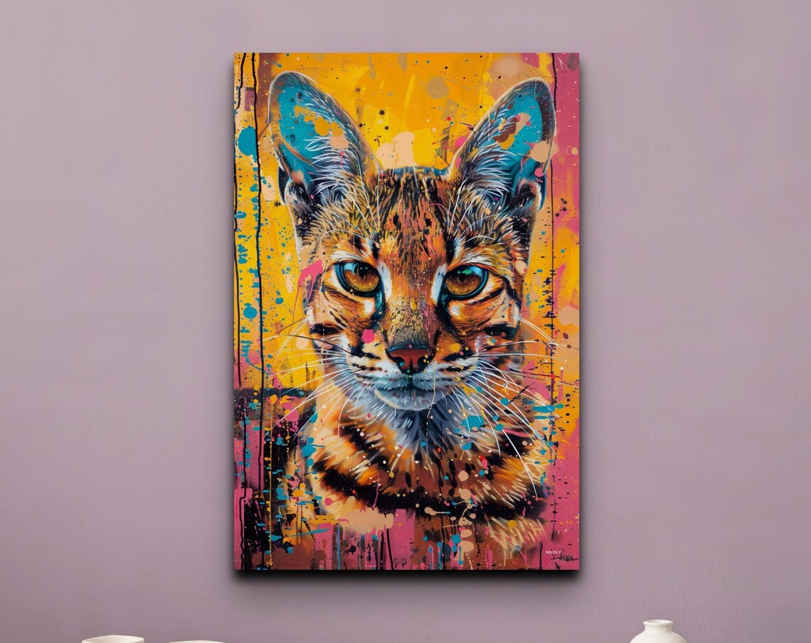 Cat Portrait Pop Art Paint Splatter Colorful Modern Pet Poster