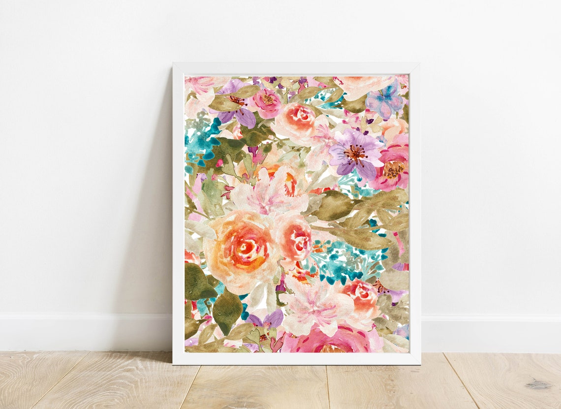 Spring Floral Collage Watercolor Roses Peony Garden Art Poster - Image 2