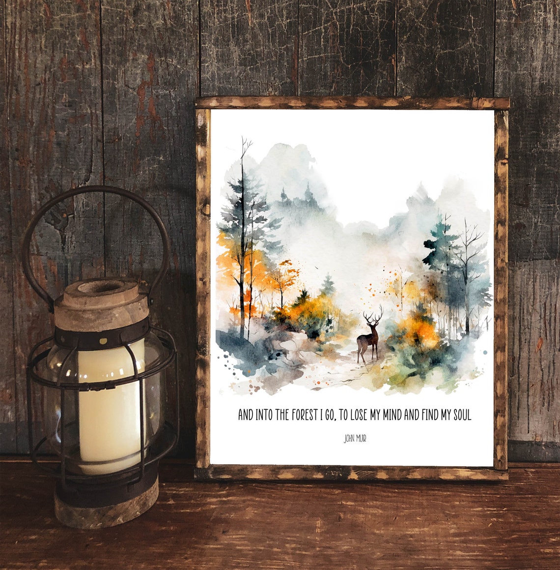 And Into The Forest I Go John Muir Quote Watercolor Deer Woods Poster - Image 4