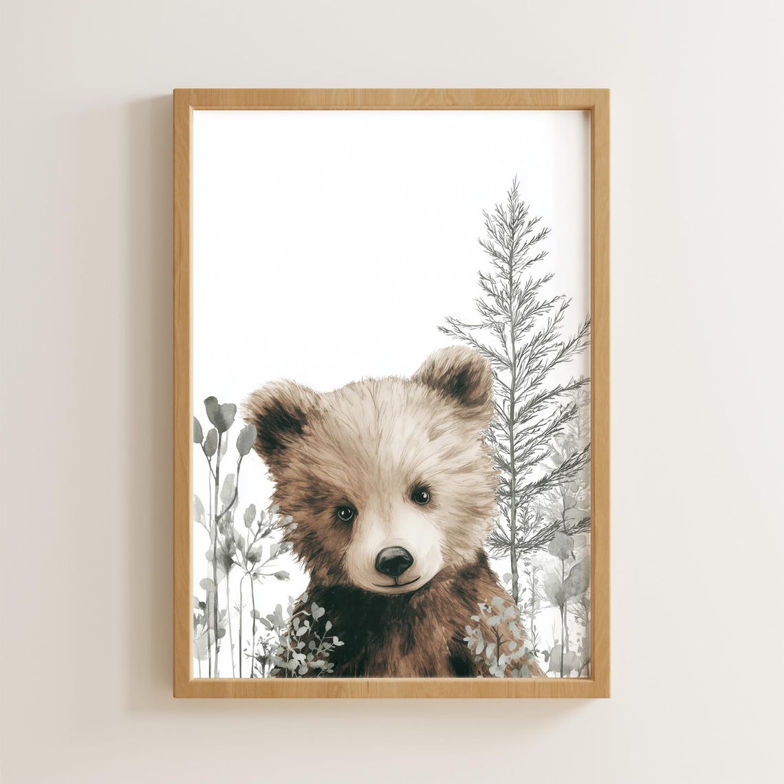 Baby Bear Cub Watercolor Pine Forest Nursery Kids Room Poster