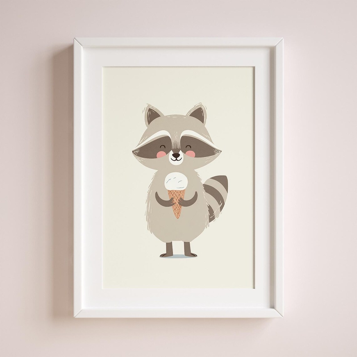 Cute Raccoon Holding Ice Cream Cone Nursery Kids Room Wall Art