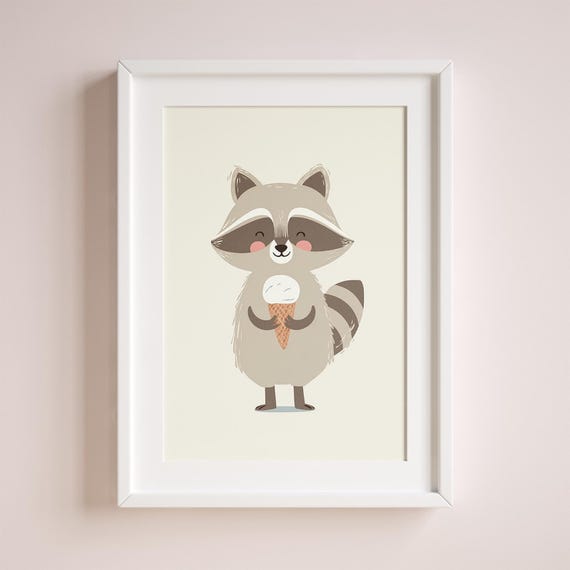 Raccoon Nursery Wall Art Baby Room A3 A4 11x14 16x20