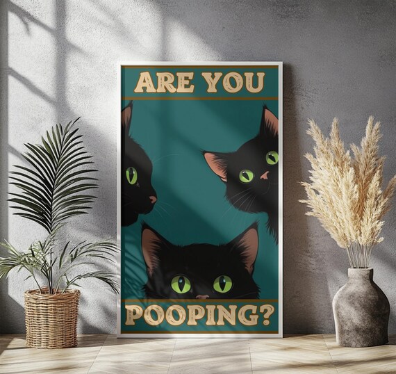Funny Cat Bathroom Art Print, Quirky Restroom Decor